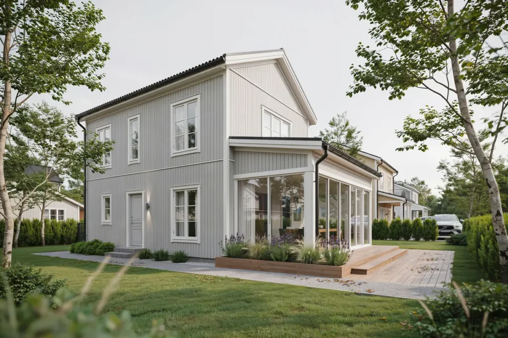tillbyggnad av uterum och altan vid villa i noltorp